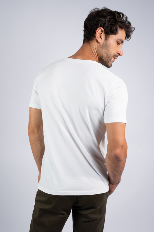 Camiseta Algodão Egípcio Gola O Branca