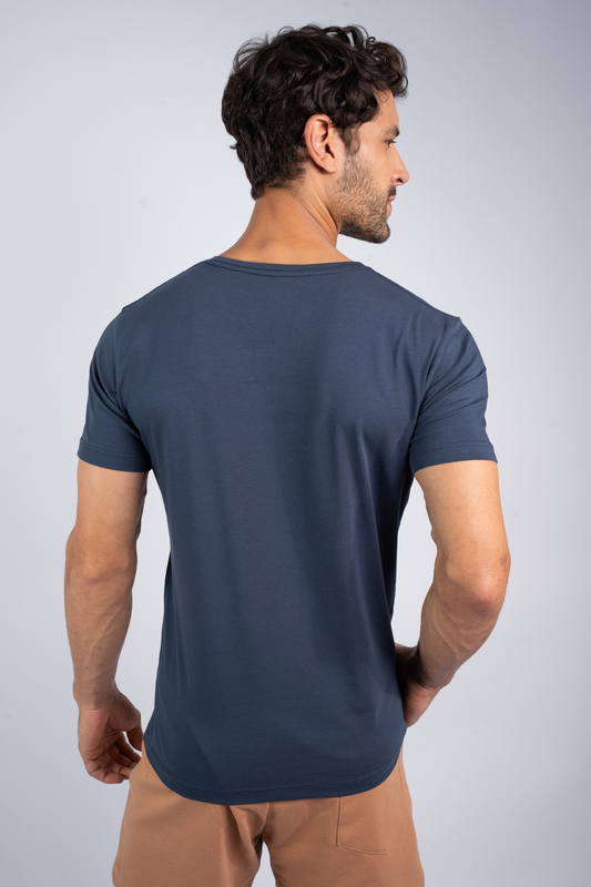 Camiseta Algodão Egípcio Gola O Azul marinho