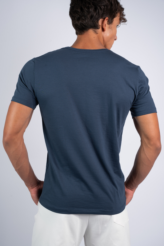 Camiseta Algodão Egípcio Gola V Azul marinho