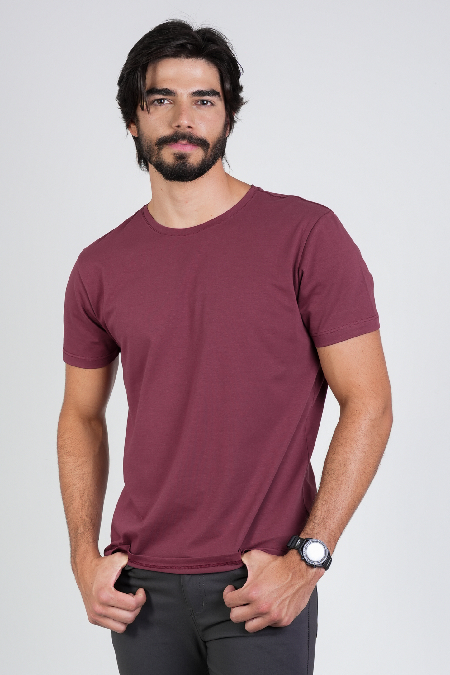 Camiseta Algodão Egípcio Gola O Bordô