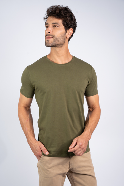 Camiseta Algodão Egípcio Gola O Verde musgo