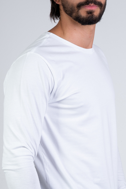 Camiseta Algodão Egípcio Manga Longa Gola O Branca