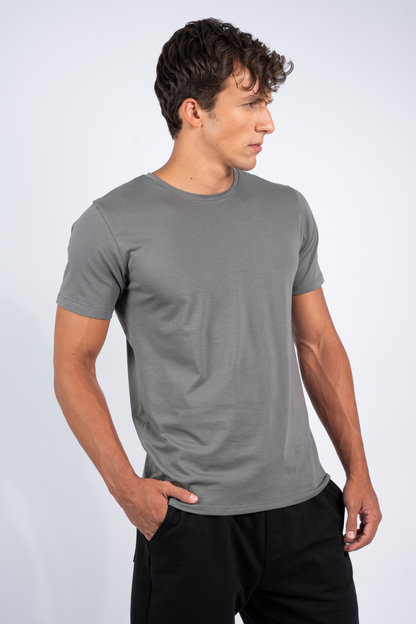 Camiseta Algodão Egípcio Gola O Cinza