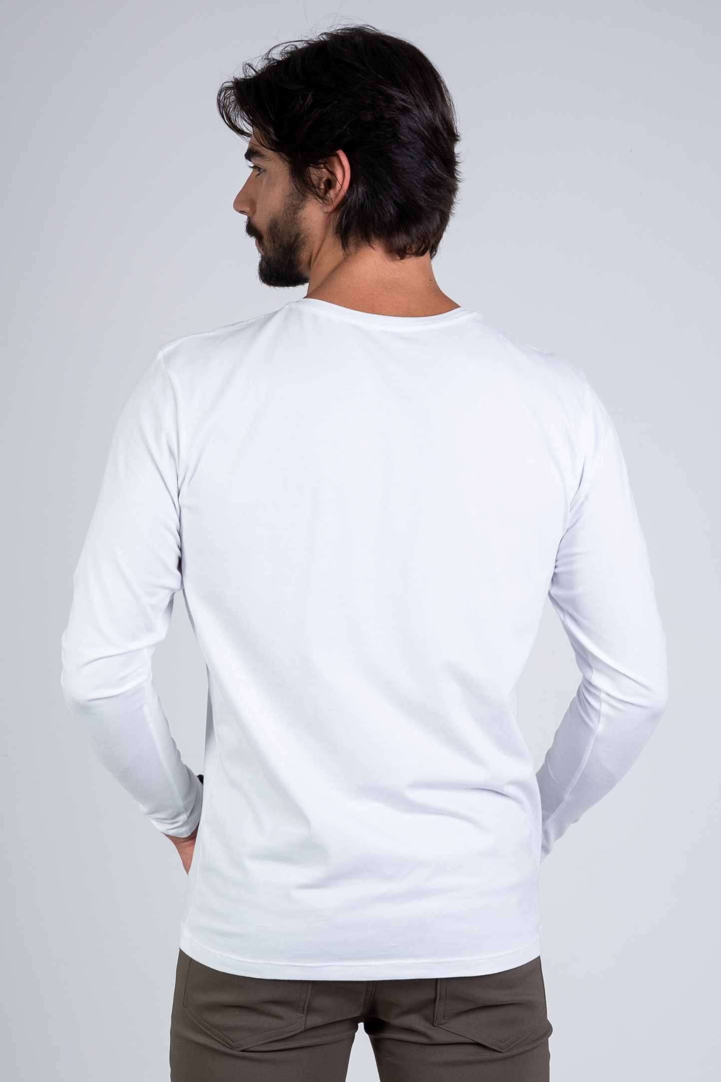 Camiseta Algodão Egípcio Manga Longa Gola O Branca