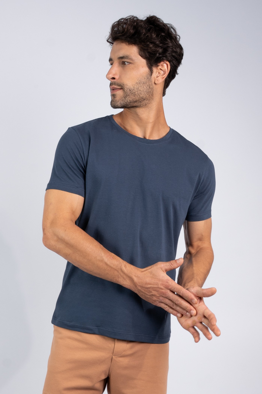 Camiseta Algodão Egípcio Gola O Azul marinho