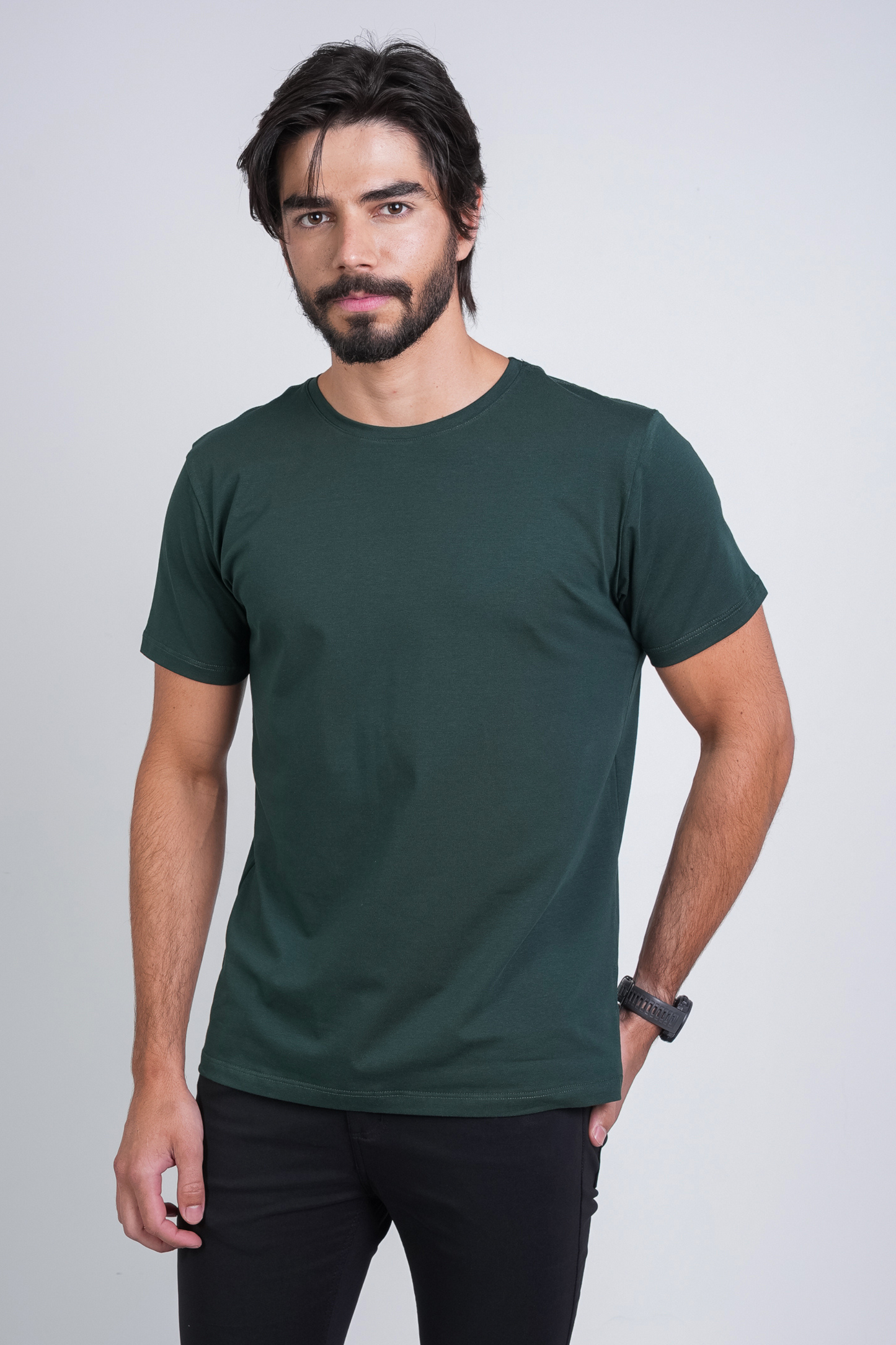 Camiseta Algodão Egípcio Gola O Verde escuro