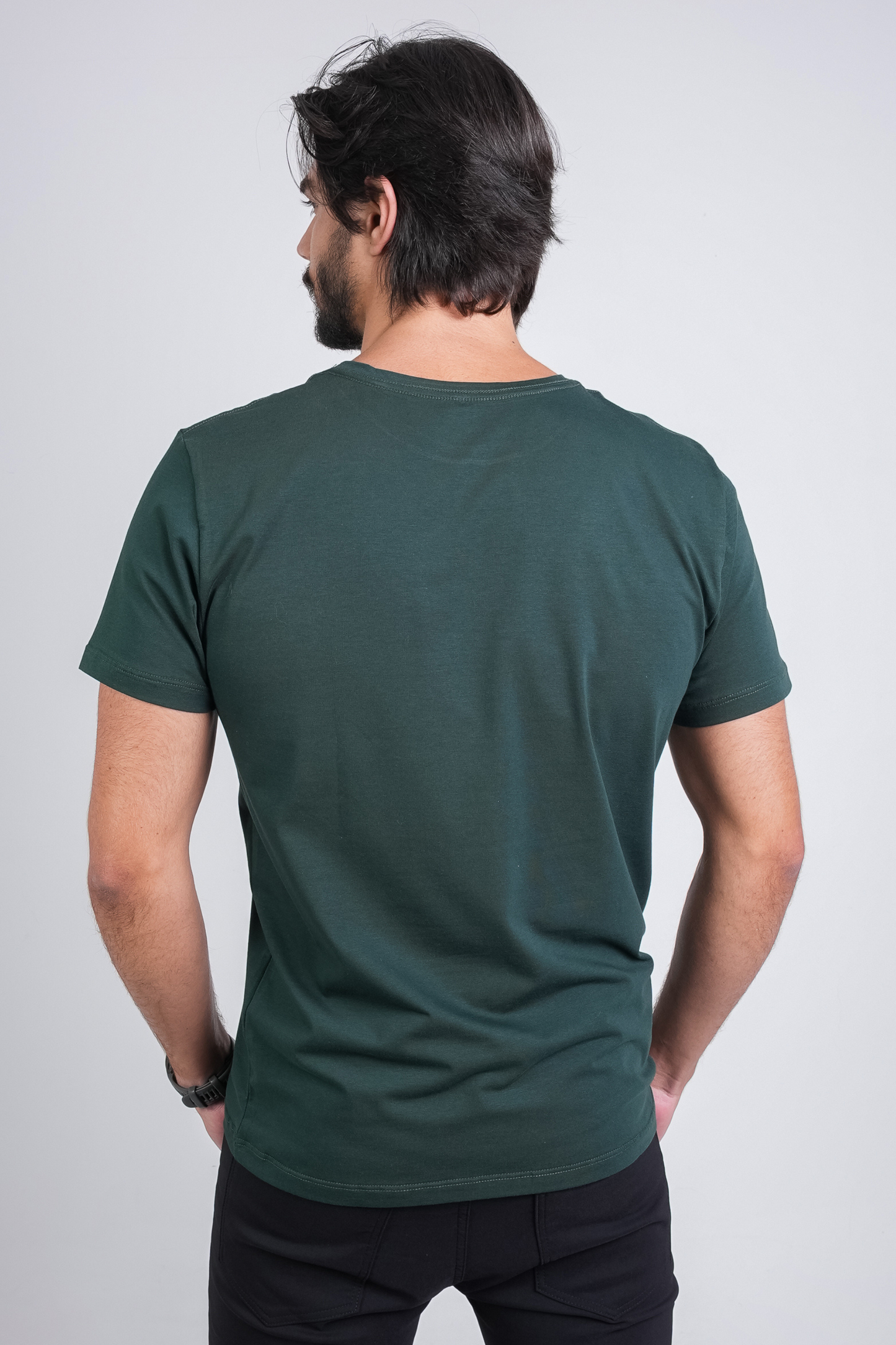 Camiseta Algodão Egípcio Gola O Verde escuro