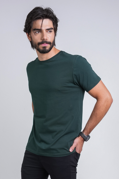 Camiseta Algodão Egípcio Gola O Verde escuro